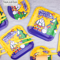 Christmas set paper tableware disposable paper plate paper plate Hank uncle cartoon character paper plate paper cup knife and fork set