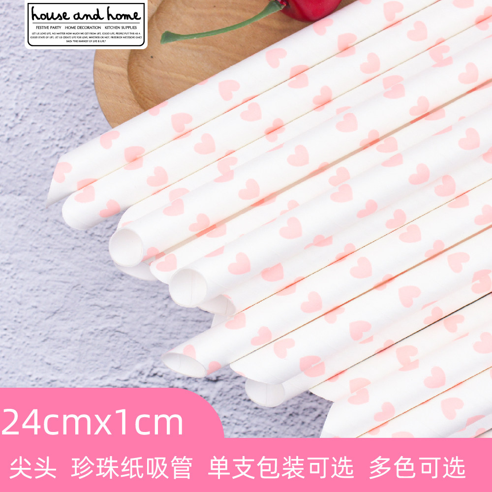Pitched Tip Paper Straws Large Caliber Disposable Environmentally Friendly Degradable Pearl Milk Tea Juice Coarse Straws