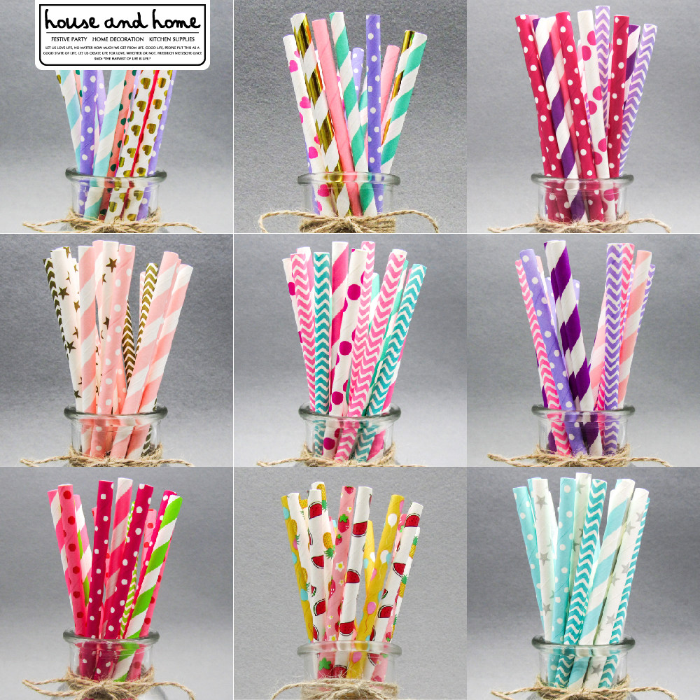 100 disposable eco-friendly paper straws Colour creative sweet taster Juice Drinks Party Decorative Straws