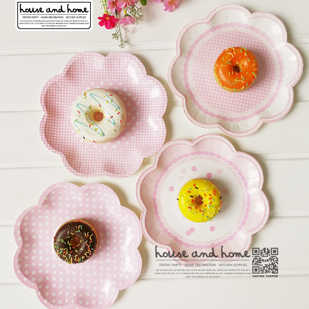 ins Nordic Wind disposable sweet taster Cute Paper Dish Picnic Birthday Party Theme Cutlery Petal Dish