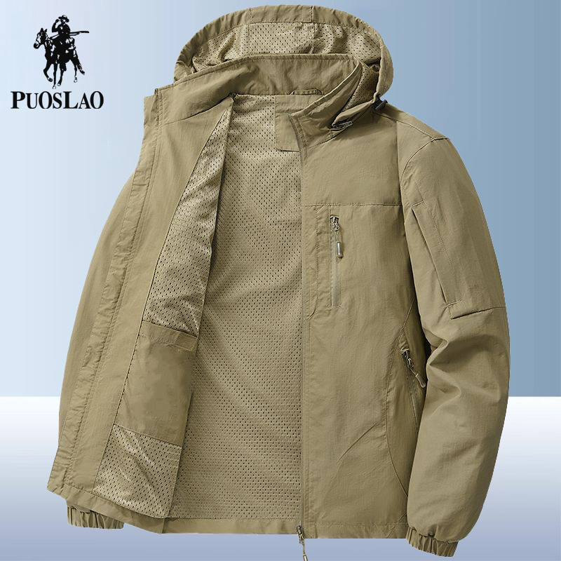 Paul Autumn Thin Casual Jacket for Men, Loose Fit with Detachable Hood, Winter Outdoor Fleece-Lined Thickened Windbreaker Jacket