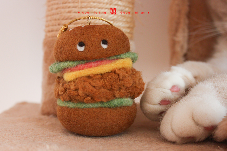 ウールフェルト手作りファーストフードハンバーガーキーホルダー