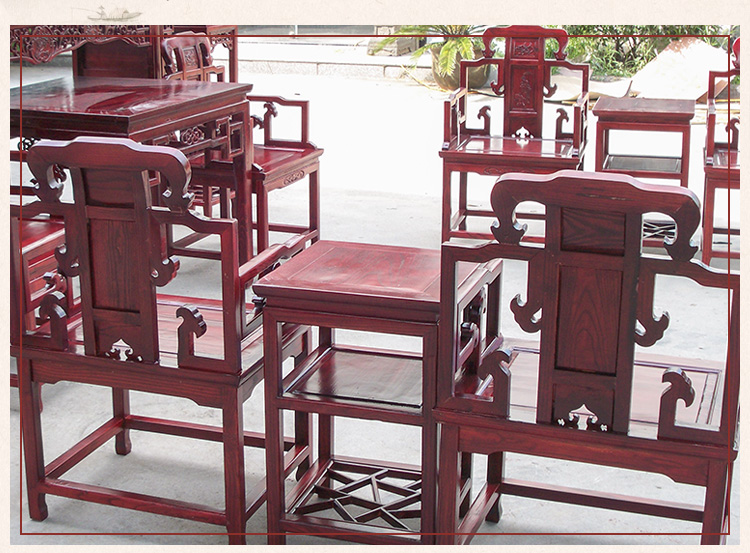 Minh và Qing đồ nội thất cổ bằng gỗ rắn Phòng khách cổ điển Trung Quốc chạm khắc dải trường hợp sáu bộ ghế Taishi Zhongtang bốn bộ - Bàn / Bàn 	bộ bàn ăn gỗ tân cổ điển	