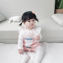 Spring and autumn new womens baby knitted strap coat pure cotton hot air balloon climbing suit 3-6-9 coat bag fart coat