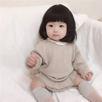 ins Baby children autumn and winter suit Female baby lotus leaf trouser skirt soft cotton knitted sweater outerwear suit