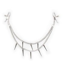 Milk clip white short breast clip two spikes chain Silver Womens chain smash adult products bimodal punishment