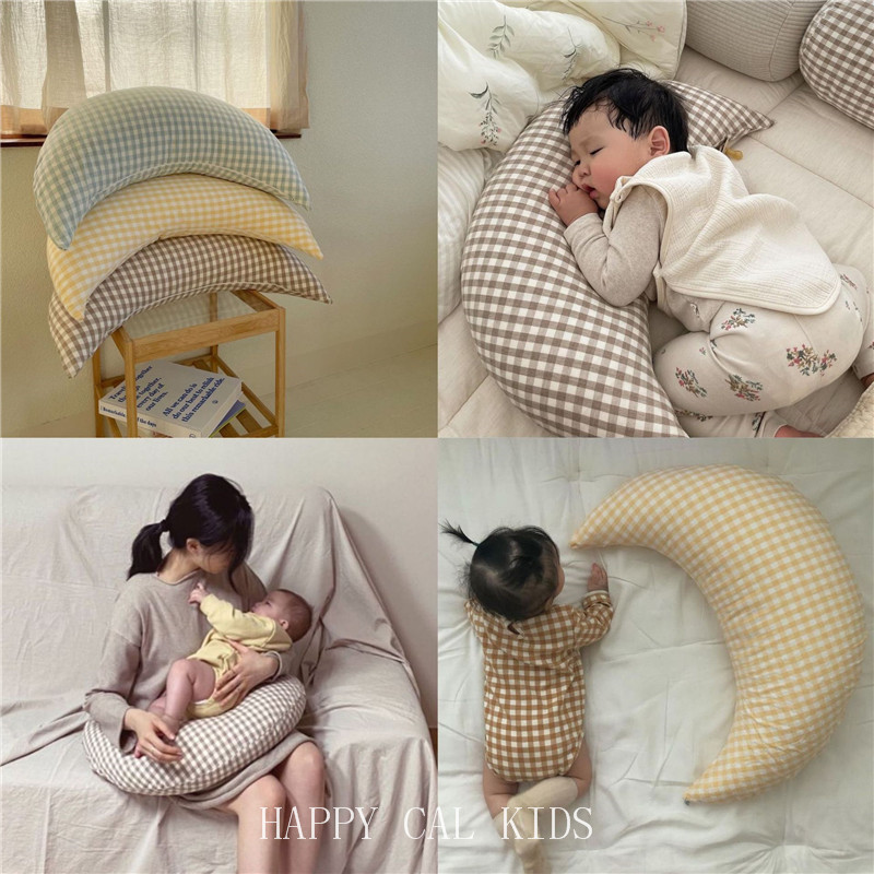 ins Korean pure cotton plaid hug pillow baby sleeping pillow child groveling newborn cushion padded pillow can be torn apart