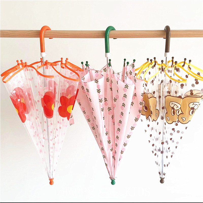 ins Korean children umbrella small bear small flower transparent umbrella girl boy elementary school boy nursery school baby long handle umbrella-Taobao