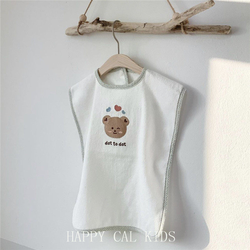 ins Korean baby eating containment pocket waterproof purse bib olive multipurpose towel small bear saliva towel pure cotton bib