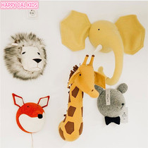 Ins Wind retro Nordic childrens room wool felt animal head wall hanging three-dimensional creative decorative wall decoration