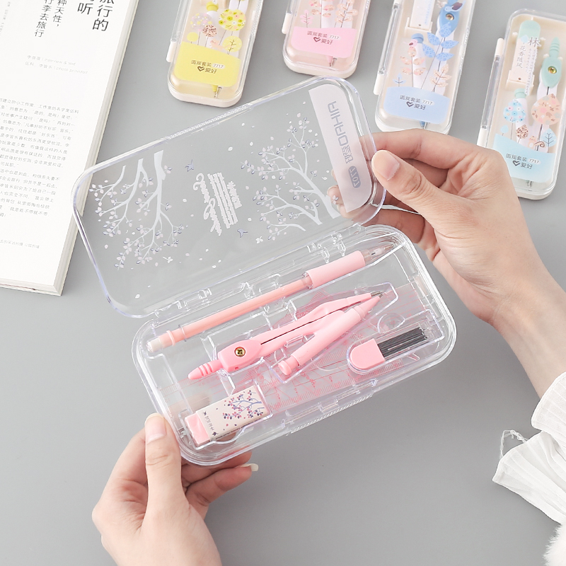 Compasses students with early birth cartoon cute little frescoed small frescoed ruler with picture multifunction metal drawing tool