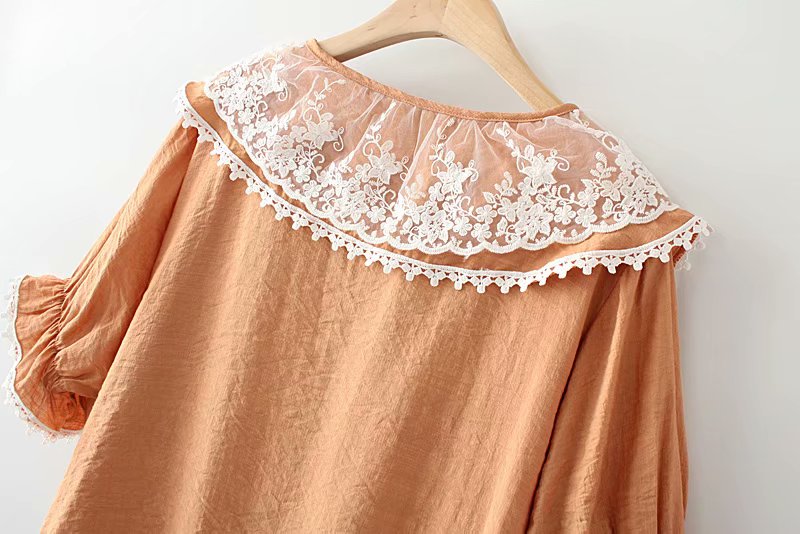 Áo sơ mi ren tay ngắn mùa hè 2019 mới size lớn cho nữ xù lông bên hông áo giảm béo 200 kg - Áo sơ mi áo sơ mi trắng nữ form rộng