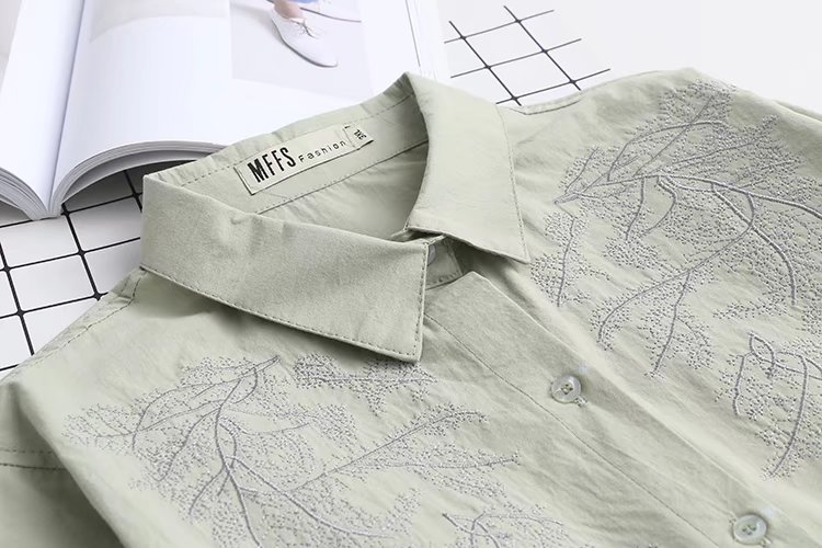 Cộng thêm phân bón XL 2018 xuân mới thêu áo cotton chất béo MM đáy áo sơ mi nữ 200 kg áo sơ mi trắng nữ công sở