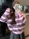 Pink Striped Polo Collar Long-Sleeved Knitwear for Women, New Winter Style, Lazy Bf Style, Casual Loose Pullover Sweater