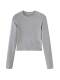 Petite Round-Neck Gray Long-Sleeve T-Shirt for Women, Modal Top, New Spring Style, High-Waisted Short Base Shirt for Trendy Girls