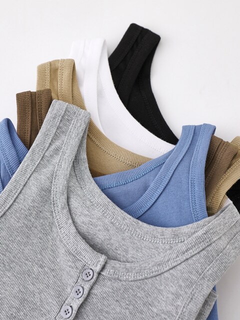 Chic and Sexy Buttoned Ribbed Tank Top for Women, Short Summer Outerwear, Stylish Sleeveless Top, Korean Style Camisole