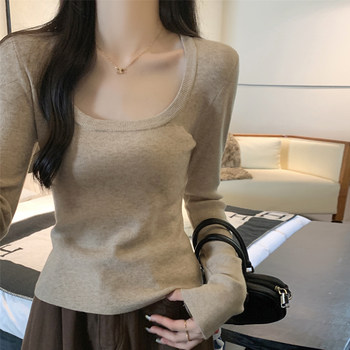 Gentle Temperament, Square Collar, Slim-Fitting Long-Sleeved Knitwear for Women, Andy Velvet Inner Layer, New Autumn Style Korean Style Simple Sweater