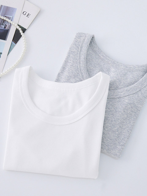 Short Slim-Fit Round-Neck Base Shirt for Petite Women, New Spring Style, Simple Gray Slim-Fit Long-Sleeve Inner T-Shirt