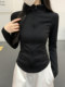 Fishbone Line Slimming Stand-Up Collar Long-Sleeve Zipper Jacket for Women, Early Autumn New Design with Curved Hem, Slim-Fit Cardigan
