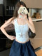 Hot Girl Style Metallic Embellished U-Neck Camisole for Early Spring, New Pure Desire Style Slim Fit Short Sleeveless Top