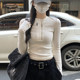 Chic Half-Zip Round Neck White Long-Sleeve T-Shirt for Women 2025 Autumn and Winter New Slim-Fit Base Shirt Women's Short Top