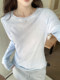 Elegant Rolled-Edge Round-Neck Simple Long-Sleeve Sun-Protective T-Shirt for Women, Early Spring New Korean-Style Blue Slim-Fit Versatile Base Shirt