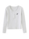 Petite Embroidered Ribbed Cotton Long-Sleeve T-Shirt for Women, New Autumn and Winter Korean Style Slim-Fit Base Shirt, Short Style for Layering