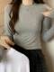 Petite Round-Neck Gray Long-Sleeve T-Shirt for Women, Modal Top, New Spring Style, High-Waisted Short Base Shirt for Trendy Girls
