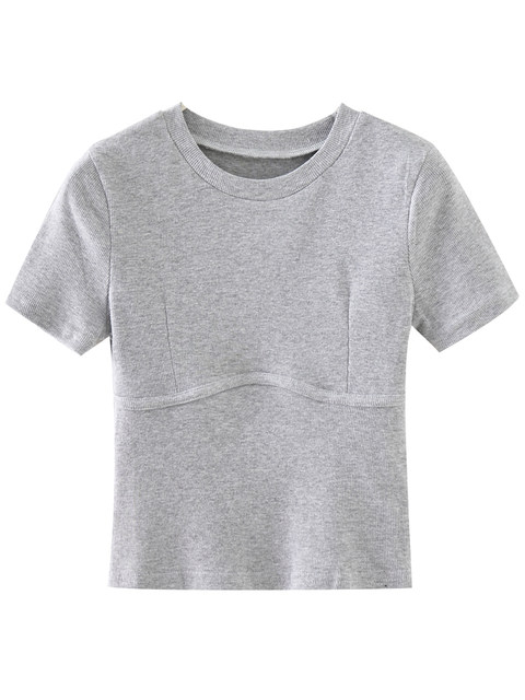 Pure Desire Style Fishbone Ribbed Cotton High-Waisted T-Shirt for Women, Short-Sleeved, New Summer Korean Version, Slim-Fit Half-Sleeve Top, Short Style ins