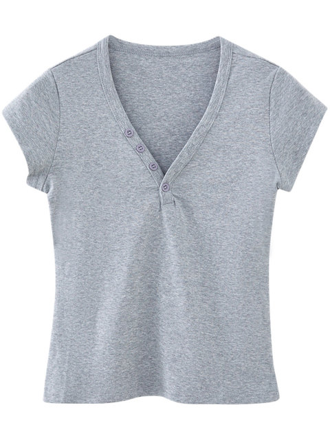 Elegant V-Neck Sexy Pure Desire Short-Sleeve T-Shirt for Women, 2026 Summer New Korean Style Slim-Fit Short Half-Sleeve Top