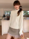 Fuzzy Patchwork Mid-Neck Fleece-Lined Long-Sleeve Base Shirt for Women, New Spring and Autumn Korean Style, Gentle Apricot Color, Slim-Fit T-Shirt Top