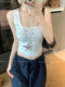Hot Girl Style Metallic Embellished U-Neck Camisole for Early Spring, New Pure Desire Style Slim Fit Short Sleeveless Top