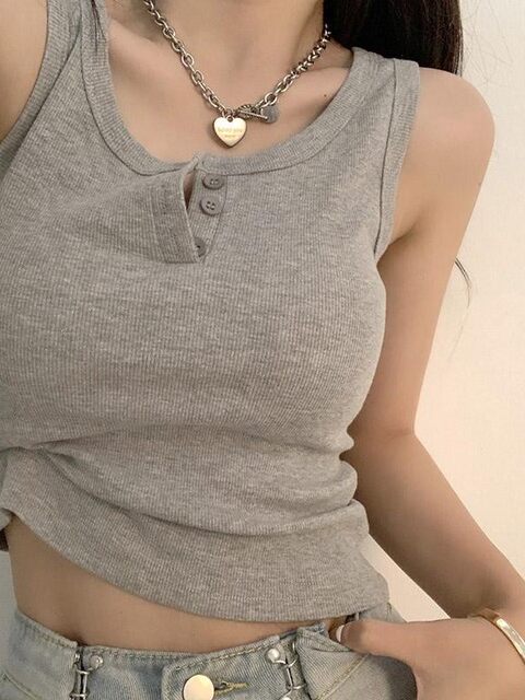 Chic and Sexy Buttoned Ribbed Tank Top for Women, Short Summer Outerwear, Stylish Sleeveless Top, Korean Style Camisole