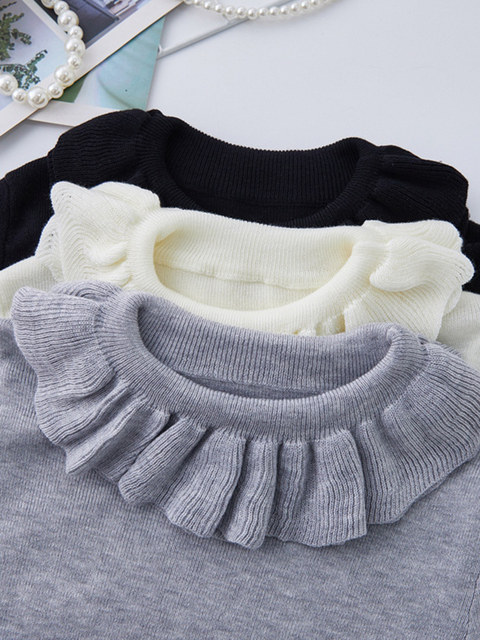 Sweet and Youthful Ruffle Collar Bell-Sleeve Knit Top for Women, New Spring Slim-Fit Layered Stretchy Base Sweater