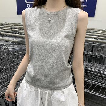 Commuting Versatile Round-Neck Sleeveless Outerwear Vest for Women, New Summer Korean Style Simple Gray Slim-Fit Camisole