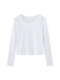 Basic White Round Neck Ribbed T-Shirt for Women, Long Sleeve, 2026 Spring New Korean Style, Slim Fit, Inner Layer Top
