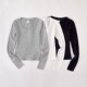 Pure Desire Style U-Neck Gray Sexy Base Shirt for Women, Early Autumn New Korean Version Slim Fit High-Waisted Long-Sleeve T-Shirt for Women, Short Style for Spring
