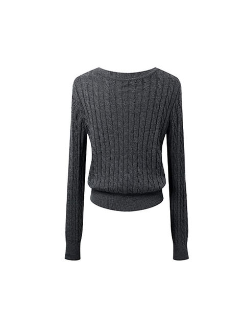 Single-Breasted Cable Knit Long-Sleeve Sweater Cardigan for Women, New Autumn Korean Style, Simple and Versatile Round-Neck Knit Cardigan