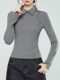Casual Style Polo Collar Long-Sleeved T-Shirt for Women 2025 Winter New High-End Gray Fishbone Design Slim-Fitting Top