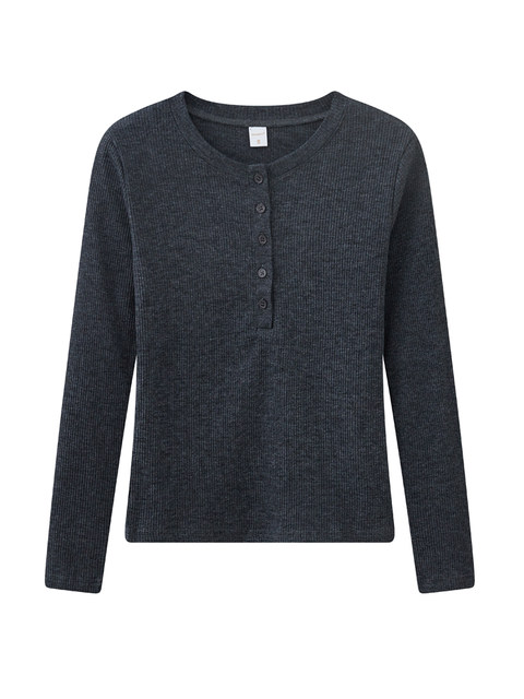 Hong Kong Style Semi-Open Collar Bamboo Cotton High-End Gray Long-Sleeve Women's T-Shirt, New Spring Korean Version Slim-Fit Base Shirt for Women