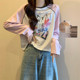 American Retro Cute Print Color-Block Raglan Long-Sleeve T-Shirt for Women, New Spring Loose-Fitting Petite Base Shirt ins