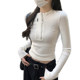 Chic Half-Zip Round Neck White Long-Sleeve T-Shirt for Women 2025 Autumn and Winter New Slim-Fit Base Shirt Women's Short Top