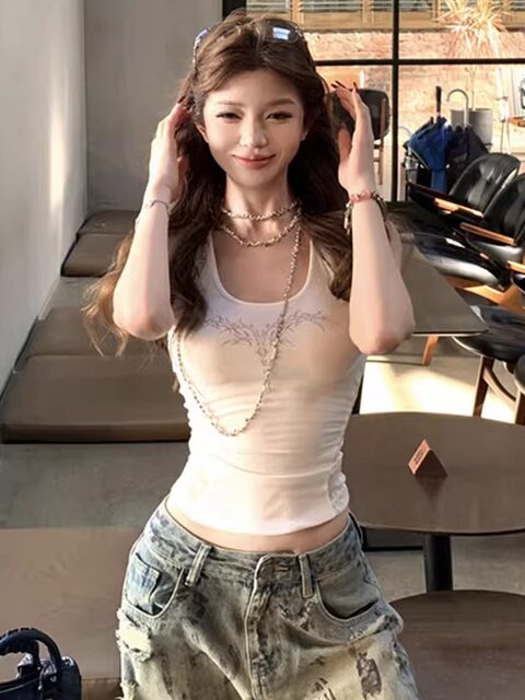 Trendy European and American Style Lace Camisole for Women, Summer New Design, Unique Print, Slim Fit, Outerwear Tank Top