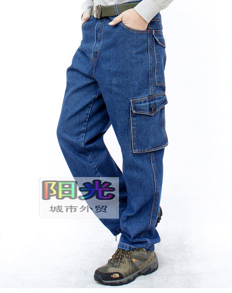 Máy sửa chữa lỏng kích thước lớn mạnh mẽ chịu mài mòn bông dụng cụ denim quần giản dị bảo hiểm lao động thẳng làm việc quần đa túi đẹp trai