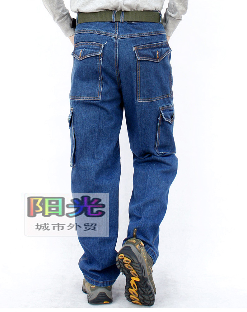 Máy sửa chữa lỏng kích thước lớn mạnh mẽ chịu mài mòn bông dụng cụ denim quần giản dị bảo hiểm lao động thẳng làm việc quần đa túi đẹp trai