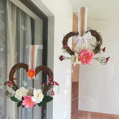 European home decoration wreath rattan heart-shaped simulation flower fake flower wedding room wedding wedding door hanging chair back decoration