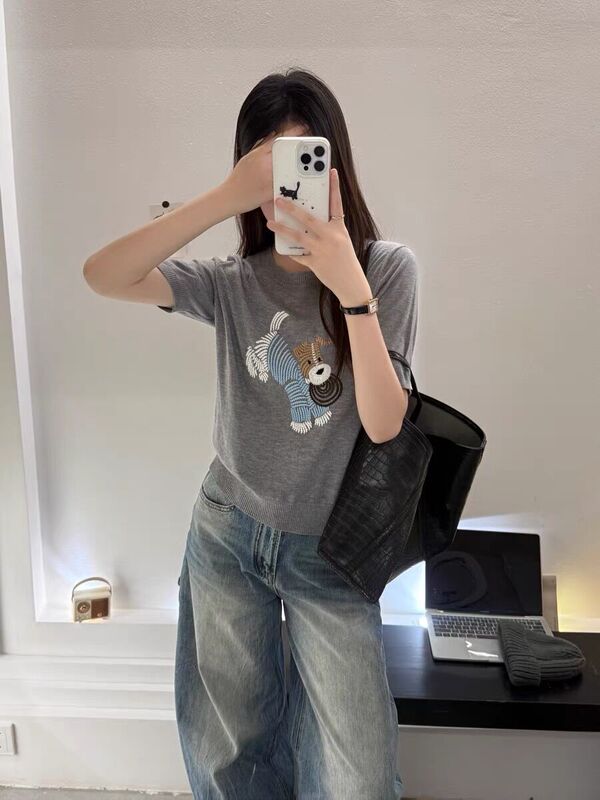 【150-200】Summer New Style Thin Women's Knit Cardigan Base Shirt Top