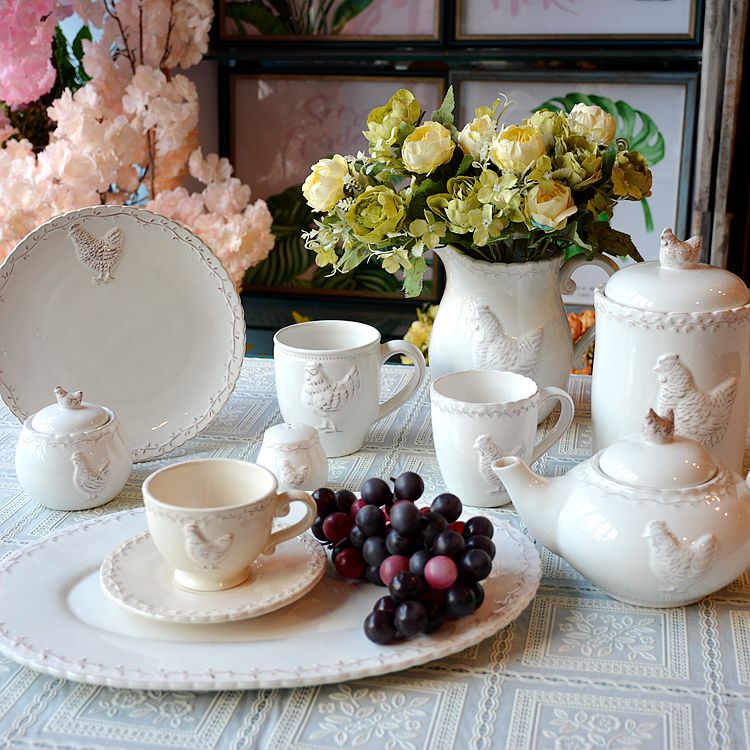 Complete Set of Ceramic Tableware, Western-Style Steak Plate, Water Cup, Coffee Cup, Teapot, Household Bowl, Creative Western Restaurant Tableware