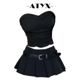 Летний сексуальный бюстгальтер-топ, майка топ, приталенная юбка в складку, высокая талия