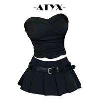 Летний сексуальный бюстгальтер-топ, майка топ, приталенная юбка в складку, высокая талия